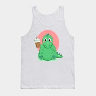 Green Dinosaur Hug Me I'm done drinking boba Tank Top